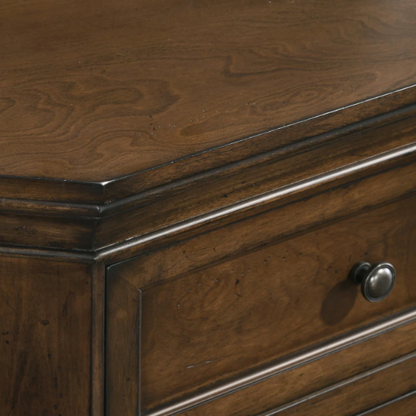Classic Traditional Wood Queen Panel Bed with Dresser, Mirror, and Two Nightstands in Antique Walnut Finish
