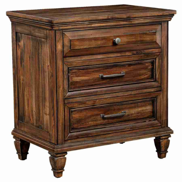 Exquisite Old-World Charm with Glamorous Flair – 5-Piece King Bedroom Set in Rich Brown with Crown Molding, Felt-Lined Drawers, and Built-In Outlets