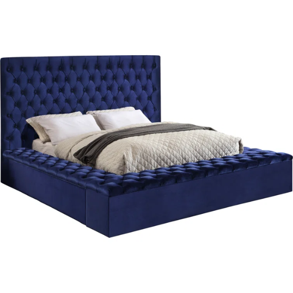 Elegant Velvet Upholstered King Size Platform Storage Bed with Tufted Headboard and Slats