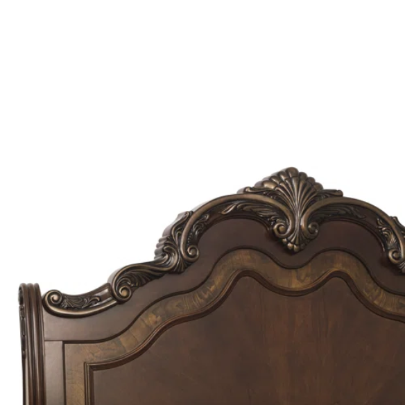 4-Piece Configurable Bedroom Set with Solid Cherry Wood Construction, Antique Walnut Veneer, Crown Molding, Carved Claw Feet, and Ample Storage - Includes Bed, Dresser, Nightstand, and Matching Mirror