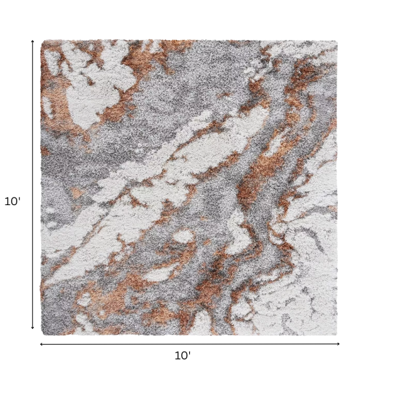 Plush Abstract Rust, Grey, and White Pattern Shag Rug