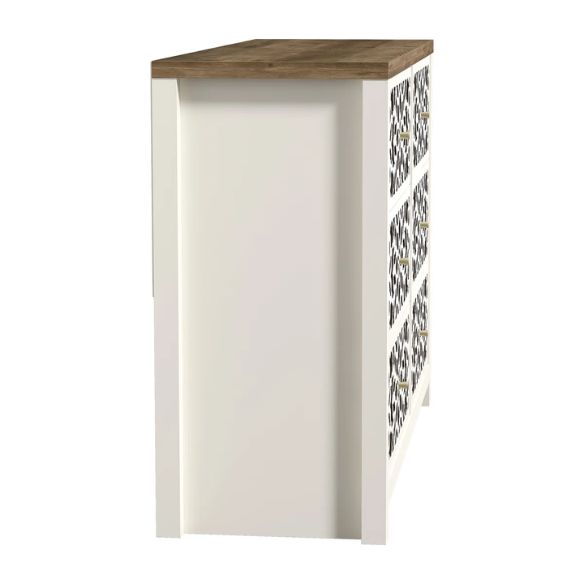 Boho-Inspired 45.4" 6-Drawer Dresser with Distressed Finish and Openwork Floral Details