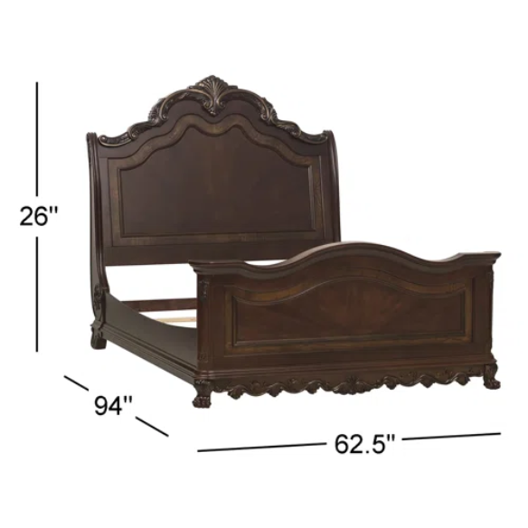 4-Piece Configurable Bedroom Set with Solid Cherry Wood Construction, Antique Walnut Veneer, Crown Molding, Carved Claw Feet, and Ample Storage - Includes Bed, Dresser, Nightstand, and Matching Mirror