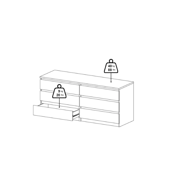 Versatile 60.5" 6-Drawer Double Dresser with Smooth Metal Glides and Clean-Lined Silhouette
