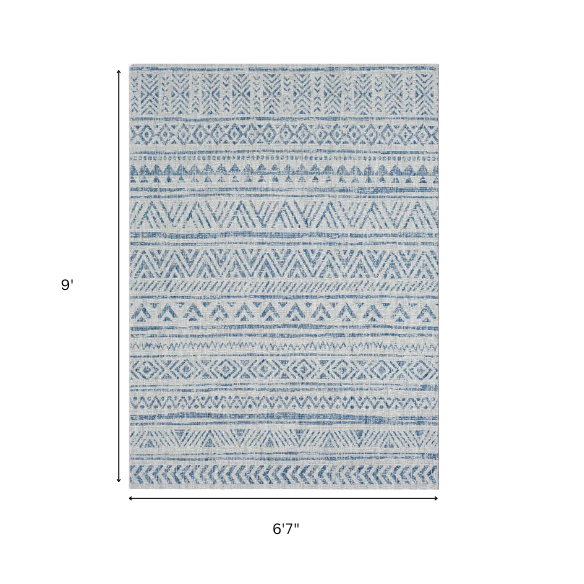 Striped Geometric Area Rug – Blue & Taupe, Durable Polypropylene, Low-Pile Design for High-Traffic Indoor/Outdoor Spaces