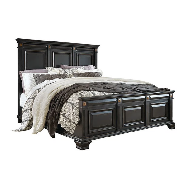 5-Piece King Bedroom Set – Solid Wood Construction with Muted Silver Accents, Fluted Pilasters, French Bracket Foot Bases, and Elegant Dovetail Drawer Detailing for Timeless Sophistication