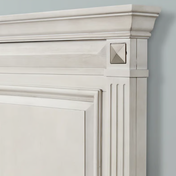 5-Piece King Bedroom Set – Solid Wood Construction with Muted Silver Accents, Fluted Pilasters, French Bracket Foot Bases, and Elegant Dovetail Drawer Detailing for Timeless Sophistication