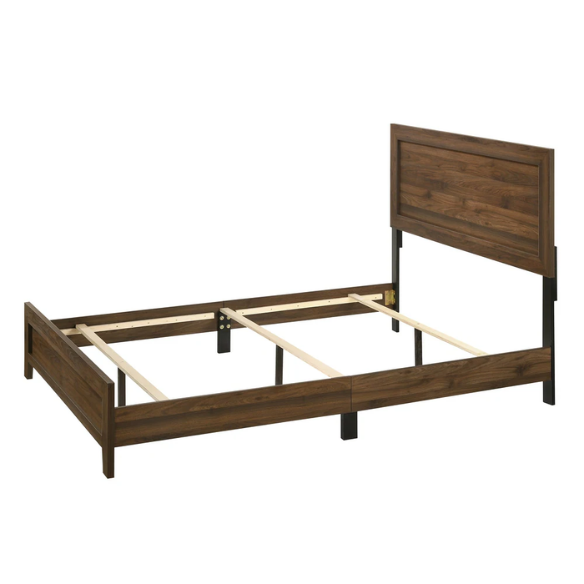 Elegant 5-Piece Cherry Brown Transitional Wood Grain Panel Bedroom Set with Timeless Style and Modern Touch