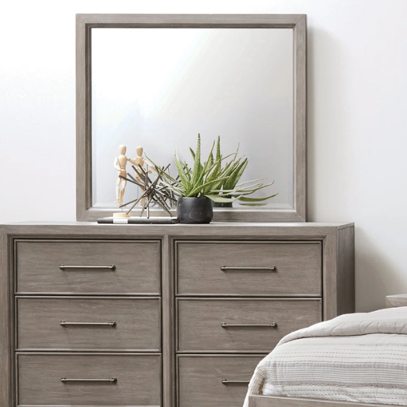 5-Piece Wood Bedroom Set with Upholstered Panel Bed, Dresser, Mirror, and Nightstand