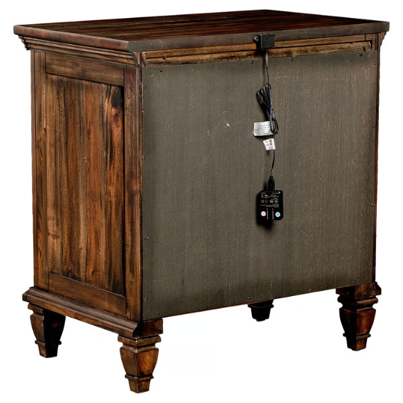 Exquisite Old-World Charm with Glamorous Flair – 5-Piece King Bedroom Set in Rich Brown with Crown Molding, Felt-Lined Drawers, and Built-In Outlets