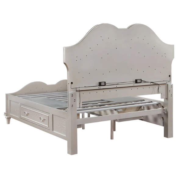 5-Piece Queen Bedroom Set with Silver Oak Finish, LED Lighting, Crystal Accents, and Built-In Storage – Includes Bed, Nightstand, Dresser, Mirror, and Chest