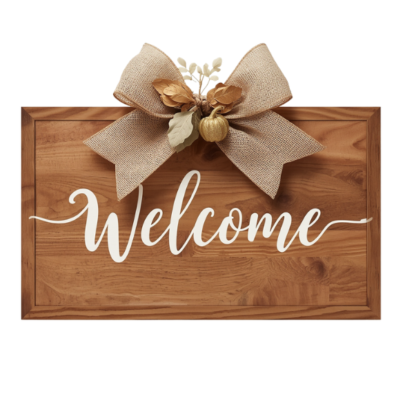 Rectangular Welcome Wooden Sign with Autumn Accents