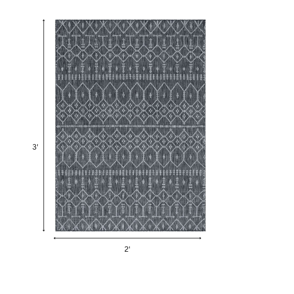 Boho-Inspired Charcoal & Light Grey Geometric Rug – Fade & Stain-Resistant, Low-Pile, Perfect for High-Traffic Indoor/Outdoor Spaces