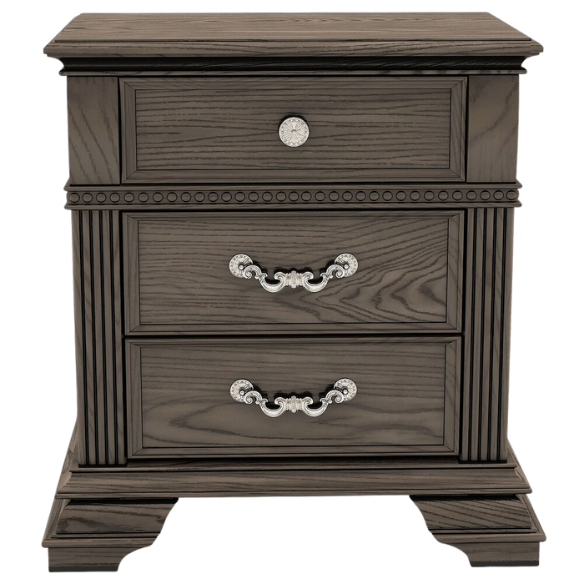 Elegant Traditional 3-Piece Wood Poster Bedroom Set with Beaded Trim, Reeded Posts, and USB Nightstands