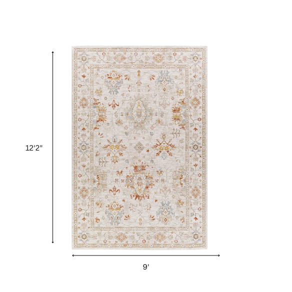 Elegant Oriental Rug – Stain-Resistant, High-Low Pile, Machine Woven with Fringed Detailing