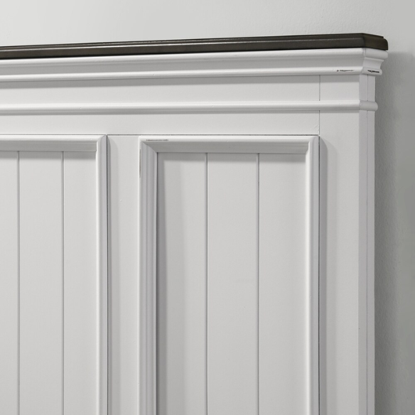 Modern Farmhouse 5-Piece Wood Bedroom Set with Shiplap Detailing, Weathered White Finish, and Black Finished Hardware