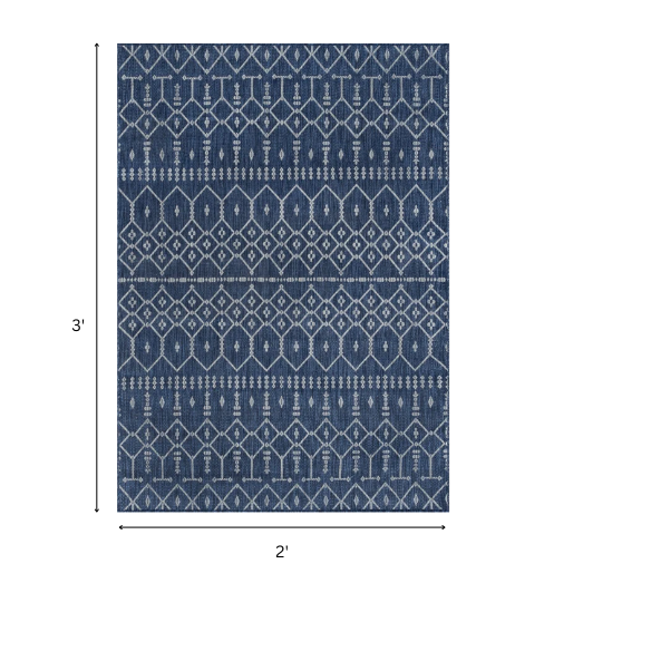 Boho-Inspired Navy & Grey Geometric Rug – Fade & Stain-Resistant, Low-Pile, Perfect for High-Traffic Indoor/Outdoor Spaces