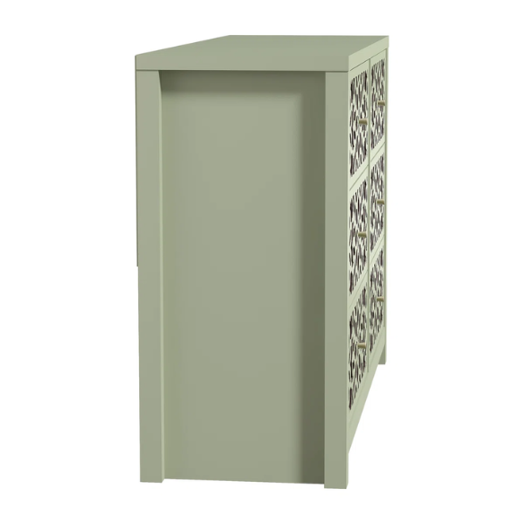 Boho-Inspired 45.4" 6-Drawer Dresser with Distressed Finish and Openwork Floral Details