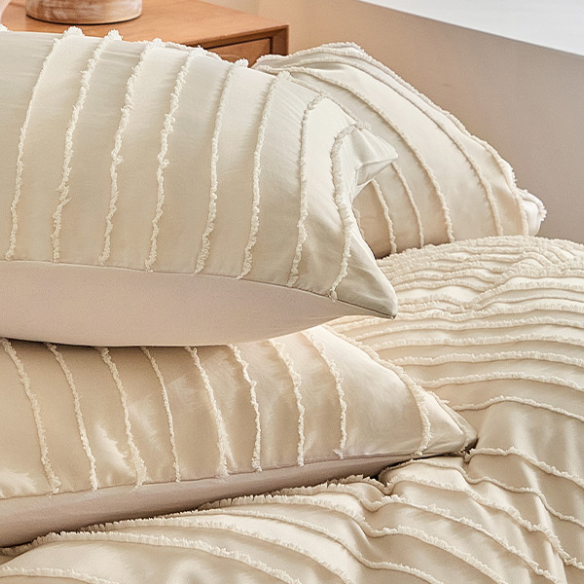 Luxurious Tufted Duvet Cover Set – Queen Size | Striped Textured Boho Bedding | Ultra-Soft Washed Microfiber | 3-Piece Set