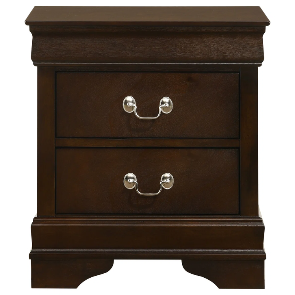 5-Piece Bedroom Set – Traditional Style with Flared Headboard, Dovetail Construction, Silver Bail Handles, and Spacious Storage – Crafted from Select Hardwoods and Veneers in a Warm Cappuccino Finish – Includes Bed, Nightstand, Dresser, Chest, and Mirror
