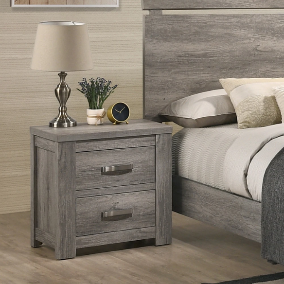 Contemporary Style Weathered Gray Wood 4-Piece Bedroom Set with Panel Bed, Dresser, Mirror, and Nightstand