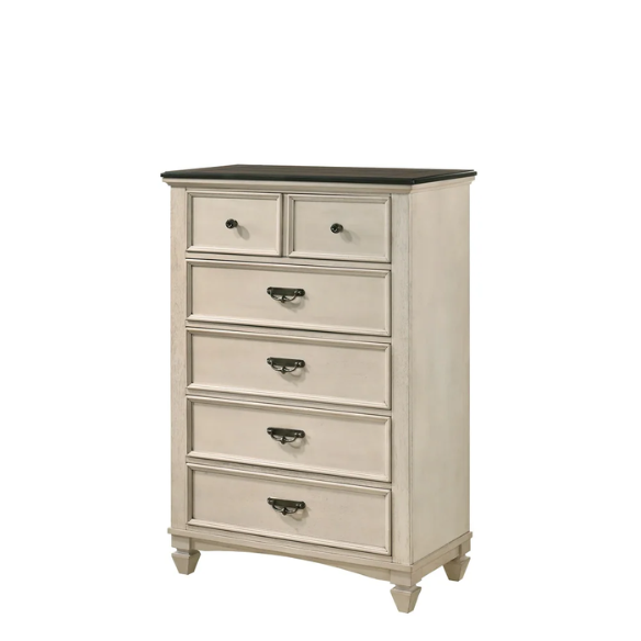 Elegant 5-Piece Cream and Brown Modern Wood Panel Bedroom Set with Intricate Detailing