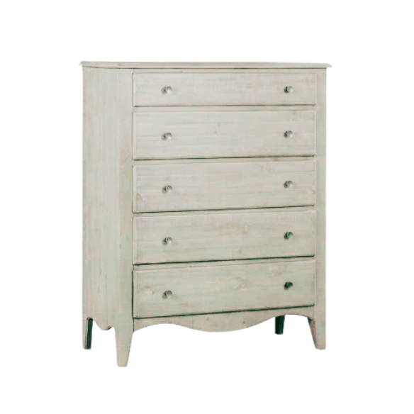 Rustic Charm Meets Chic Elegance: Solid Wood Platform King Size Bedroom Set with Scalloped Edges, Weathered White Wash Finish, Unique Grain Patterns, Angled Feet, and Oil-Rubbed Bronze Drawer Pulls