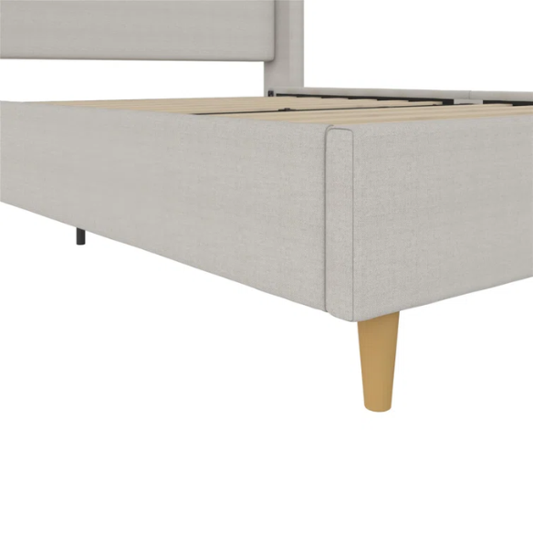 Luxurious Queen Size Upholstered Wingback Bed in Soft Linen Fabric