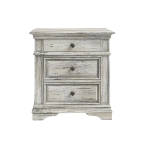 Rustic White King 5-Piece Bedroom Set – Upholstered Tufted Bed, Nightstand, Dresser with Mirror, and Chest