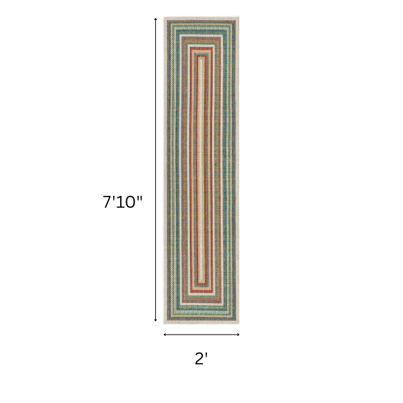 Coastal-Inspired Geometric Rug – Fade & Stain-Resistant, Green & Orange Pattern, Ideal for Indoor/Outdoor Use