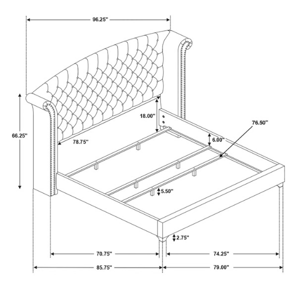 Luxurious 5-Piece Tufted Upholstered Bedroom Set with Wingback Headboard, Nailhead Trim, Velvet Fabric, Dresser, Chest, Nightstand, and Mirror for a Grand and Elegant Sleep Sanctuary