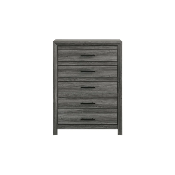 Stylish Dark Grey Wooden 5-Piece Twin Bedroom Set: Luxurious Rustic Solid Wood Design