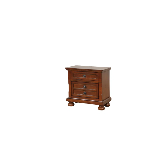Cherry Brown King Size Platform Bedroom Set with Real Wood Veneers, Full Extension Footboard Storage Drawers, and Matching Large-Scale Dressers, Nightstands, and Mirror