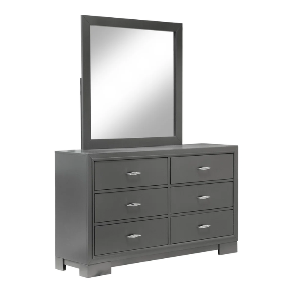Contemporary 6-Piece Queen Bedroom Set in Solid Grey with LED-Illuminated Headboard, Textured Panels, and Eco-Friendly Rubberwood Construction