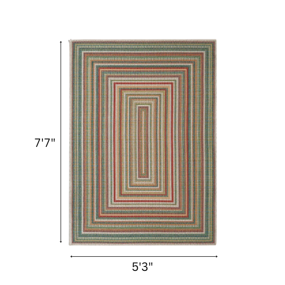 Coastal-Inspired Geometric Rug – Fade & Stain-Resistant, Green & Orange Pattern, Ideal for Indoor/Outdoor Use