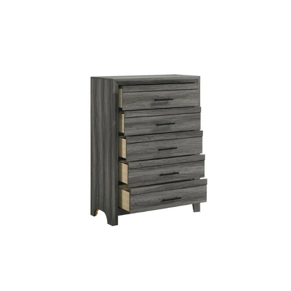 Stylish Dark Grey Wooden 5-Piece Twin Bedroom Set: Luxurious Rustic Solid Wood Design