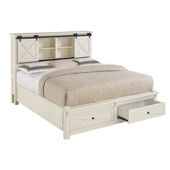 Solid Wood 5-Piece Storage Bedroom Collection – Rustic Elegance with Ample Storage, New Zealand Pine Construction, and Distressed White & Graphite Finish