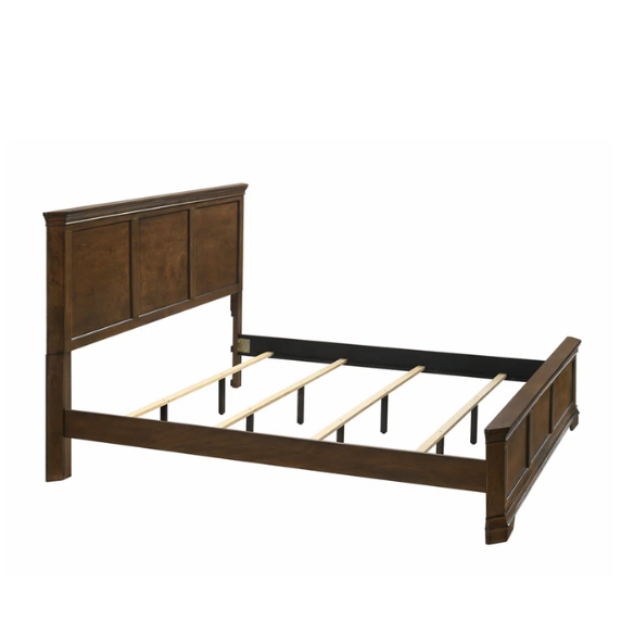 Transitional 6-Piece Bedroom Set with Panel Bed, Dresser, Mirror, Chest, and Nightstands – Featuring Trio Panel Headboard and Footboard, Dust-Proof Drawers, Dual-Tone Finish, and Dark Nickel Hardware for a Stylish and Functional Bedroom