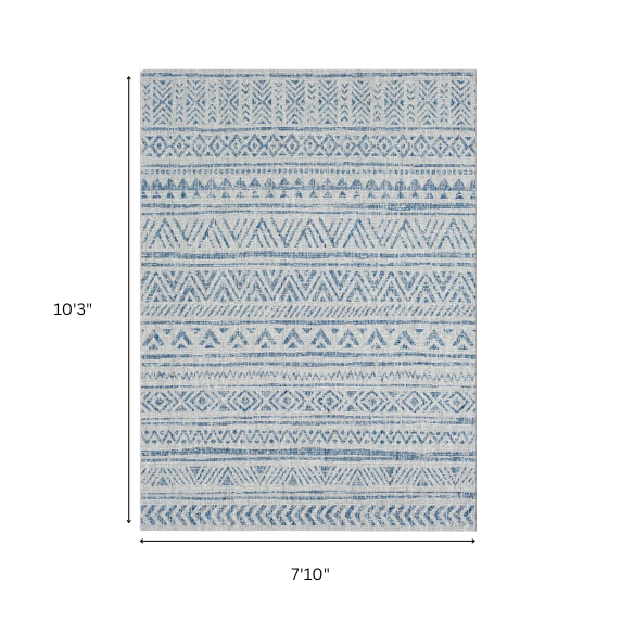 Striped Geometric Area Rug – Blue & Taupe, Durable Polypropylene, Low-Pile Design for High-Traffic Indoor/Outdoor Spaces