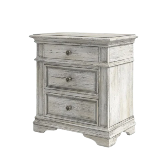 Rustic White King 5-Piece Bedroom Set – Upholstered Tufted Bed, Nightstand, Dresser with Mirror, and Chest