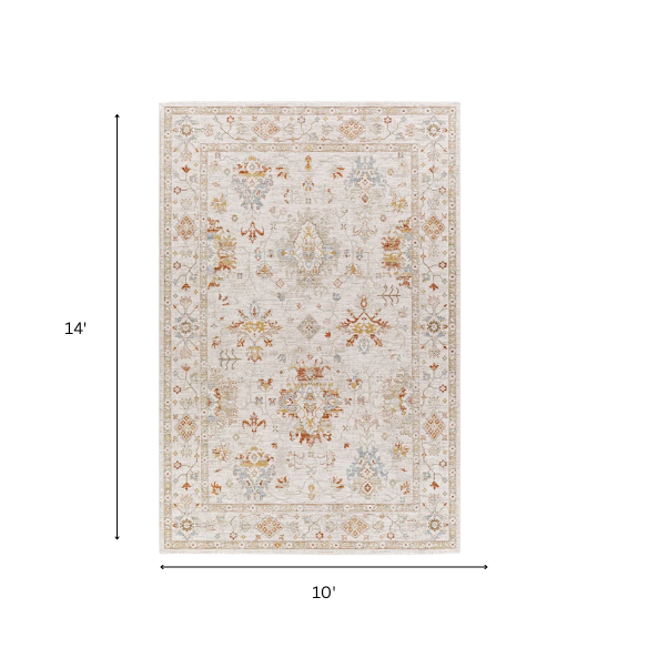 Elegant Oriental Rug – Stain-Resistant, High-Low Pile, Machine Woven with Fringed Detailing