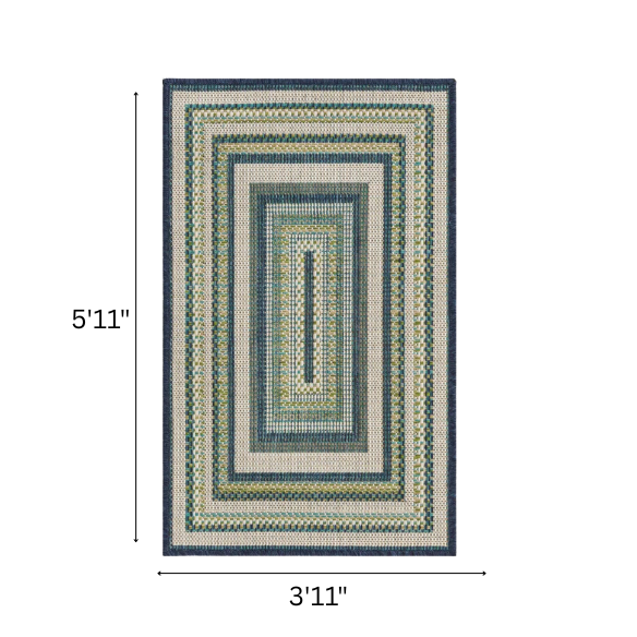 Coastal-Inspired Geometric Rug – Fade & Stain-Resistant,Ivory,Green,Blue Pattern, Ideal for Indoor/Outdoor Use
