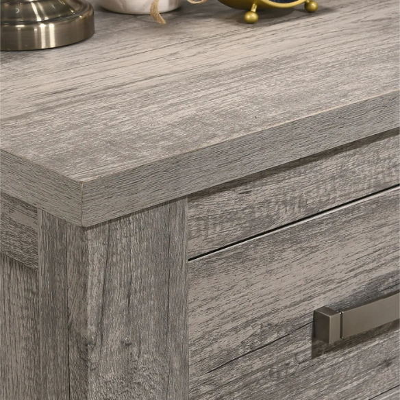 Contemporary Style Weathered Gray Wood 4-Piece Bedroom Set with Panel Bed, Dresser, Mirror, and Nightstand