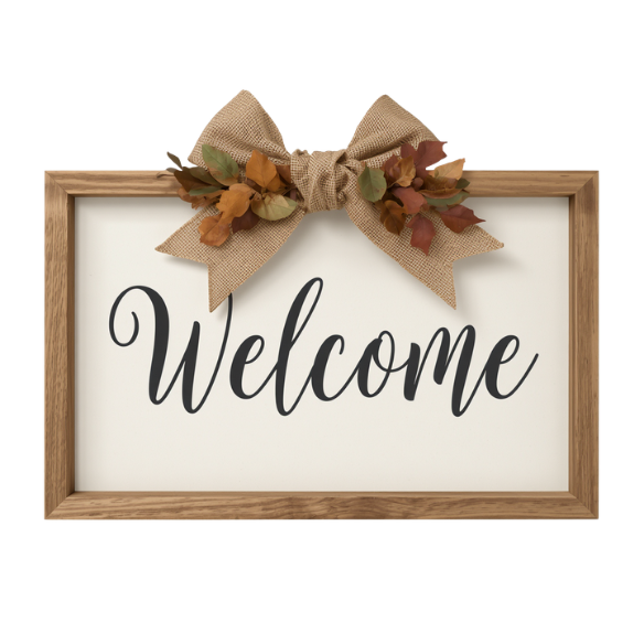 Welcome Wooden Sign with Autumn Accents
