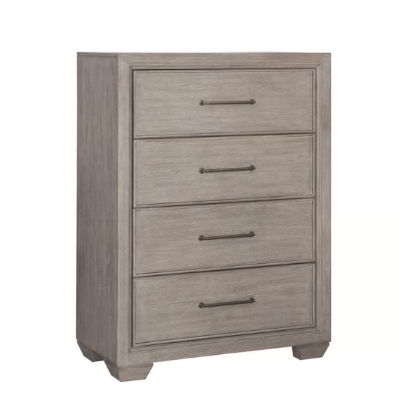 6-Piece Gray Wood Bedroom Set with Upholstered Panel Bed, Dresser, Mirror, 2 Nightstands, and Chest – Elegant and Timeless Design