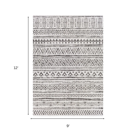 Striped Geometric Area Rug – Charcoal & Off-White, Durable Polypropylene, Low-Pile Design for High-Traffic Indoor/Outdoor Spaces