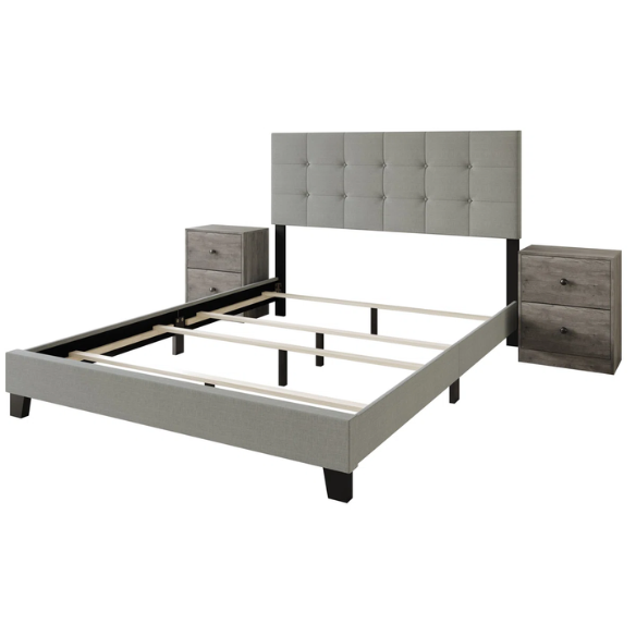 Light Grey Tufted Button Polyester 3-Piece Full Double Size Bedroom Set – Elegant Design with Plush Comfort and Sophisticated Style