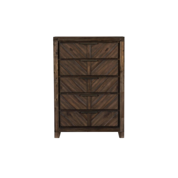 3-Piece Cherry Modern Panel Bedroom Set – Rustic Elegance with V-Matched Planks, Acacia Veneers, and Antiqued Hardware