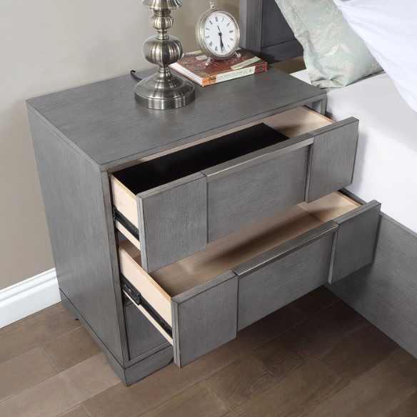 Modern 5-Piece Grey Wood Storage Platform Bedroom Set with LED Headboard Lights and Dovetail Drawers