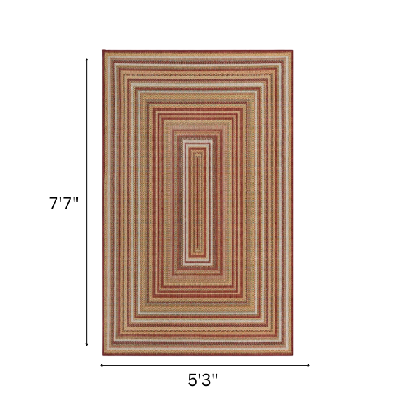 Coastal-Inspired Geometric Rug – Fade & Stain-Resistant, Burgundy,Ivory,Orange,Green,Blue Pattern, Ideal for Indoor/Outdoor Use